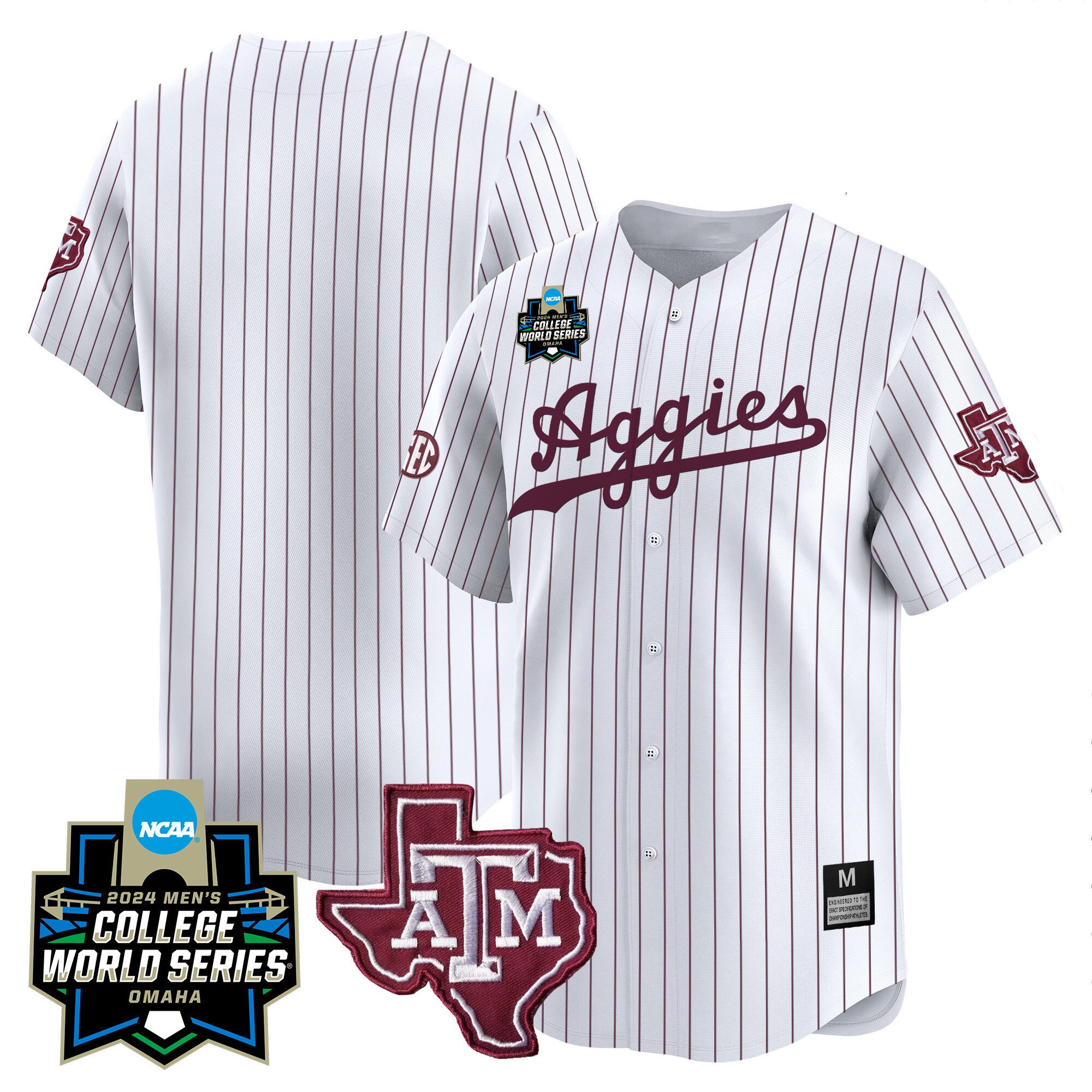 Men Texas A&M Aggies Blank White Stripe 2024 College World Series Vapor Premier Limited NCAA Jersey->customized nfl jersey->Custom Jersey